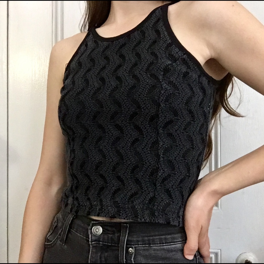 Vintage Black Mesh Cropped Tank
